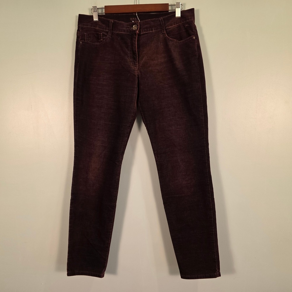 Brax Shakira Women Corduroy Pants 31/30 Dark Burgundy Plum Slim Fit 77-1137/82